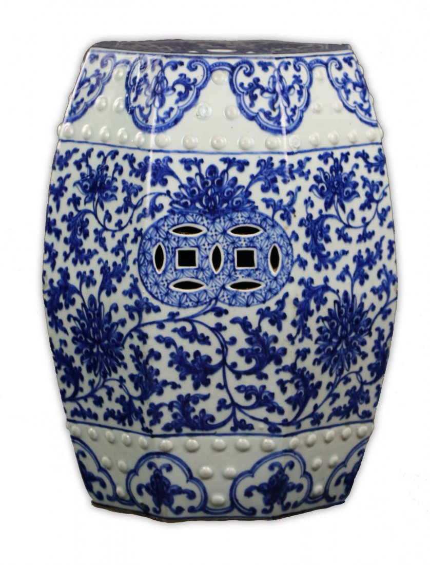 A Big Chinese Antique Blue & White Porcelain Stool (1 of 4)