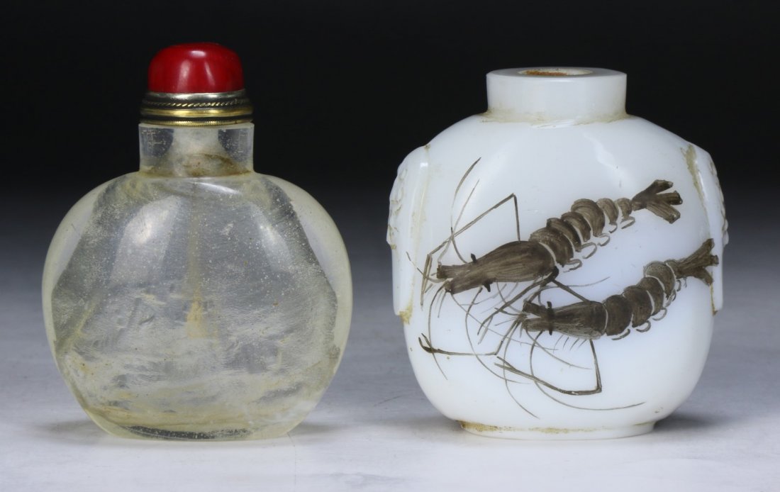Two (2) Chinese Antique Crystal & Glass Snuff Bottles (1 of 3)