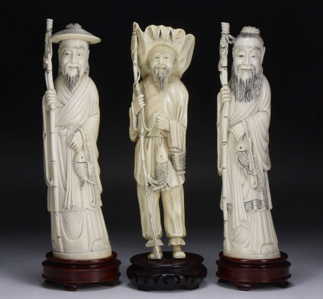 Three (3) Chinese Antique Ivory Carved Figures (1 of 8)