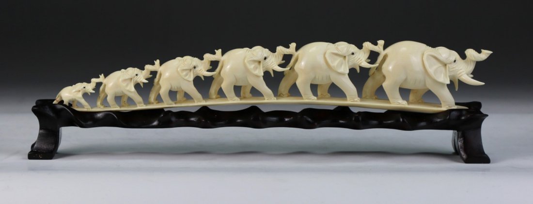 A Chinese Antique Ivory Carved Elephant Bridge Group (1 of 3)