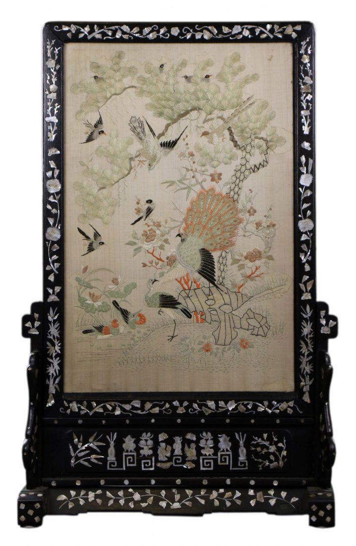 A Chinese Antique Framed Embroidery Table Screen (1 of 3)