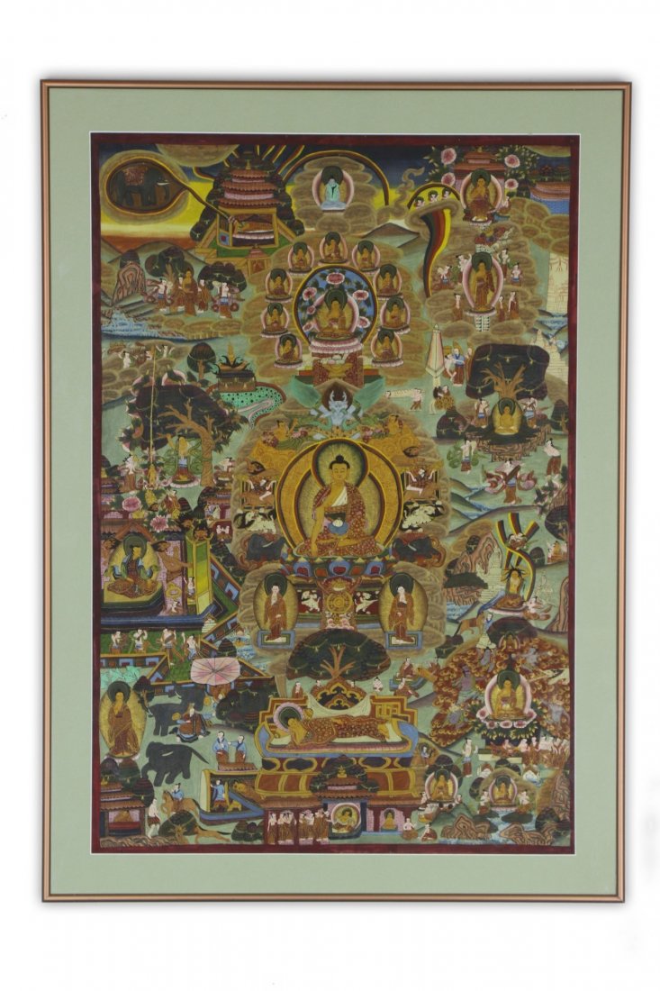 A Framed Tibetan Paper Painting Thangka (1 of 2)