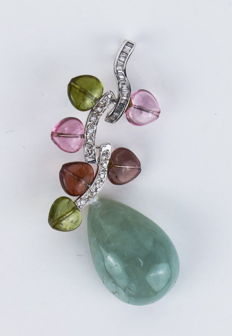 An Aquamarine Tourmaline Diamond Pendant Brooch (1 of 2)