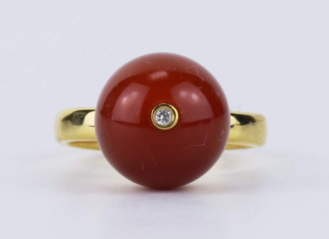 A Red Jadeite Ring, 14K Gold & Diamond (1 of 4)