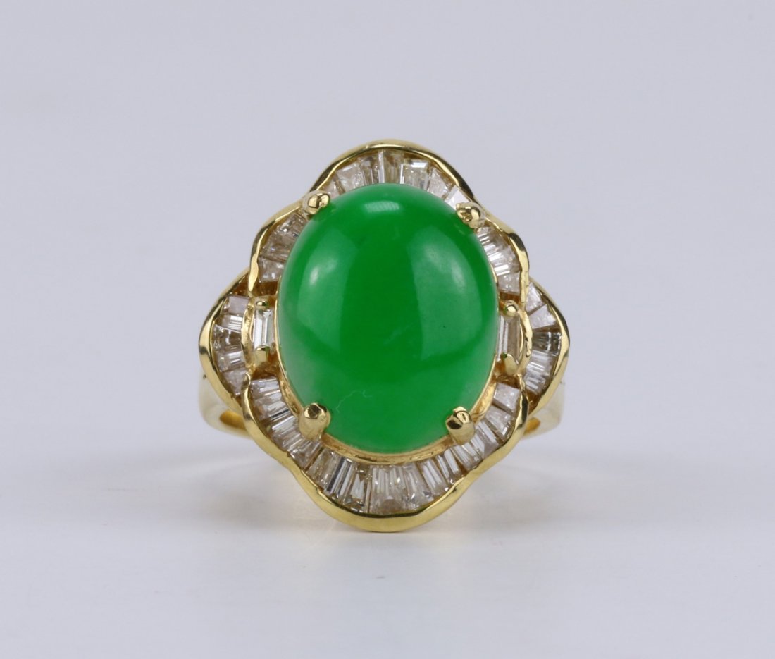 A Fine Jadeite Ring With 18K Gold Setting & Diamonds (1 of 3)