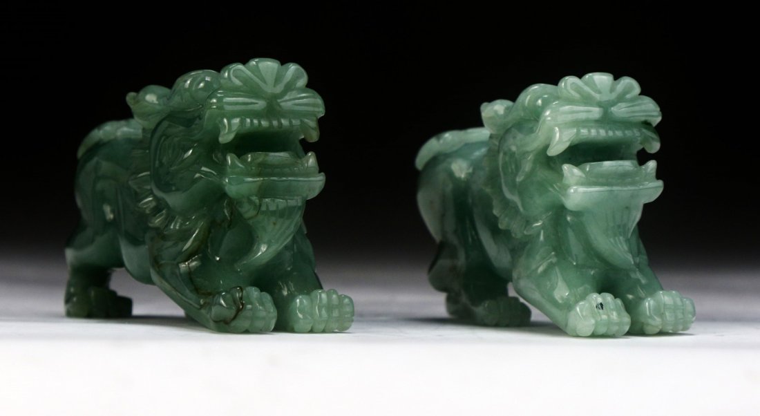 Pair Chinese Jadeite Carved Lions (1 of 3)