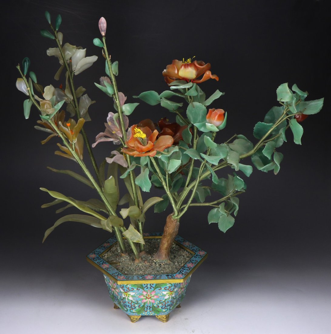 A Big Mixed Jade Stone & Cloisonne Bonsai (1 of 7)