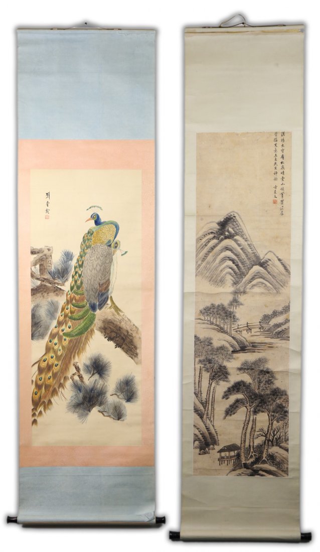 Two (2) Chinese Paper Hanging Painting Scrolls (1 of 1)