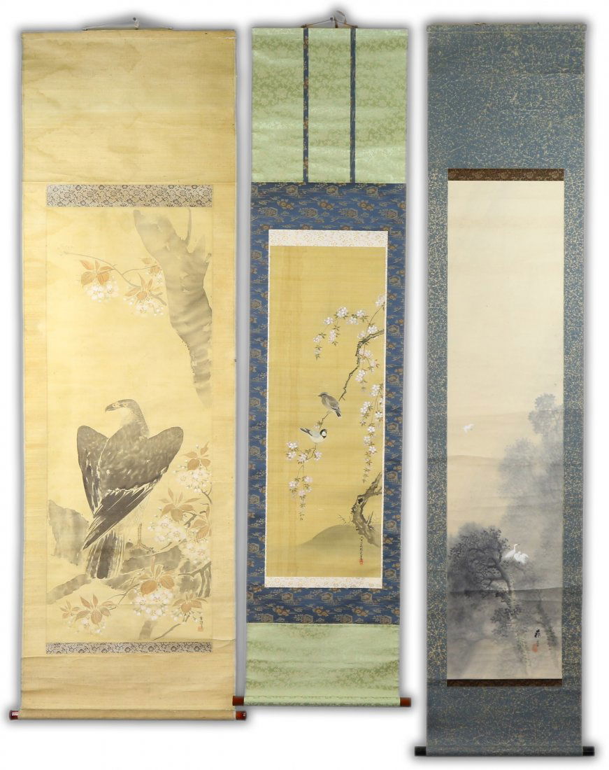Three (3) Japanese Paper Hanging Painting Scrolls (1 of 1)
