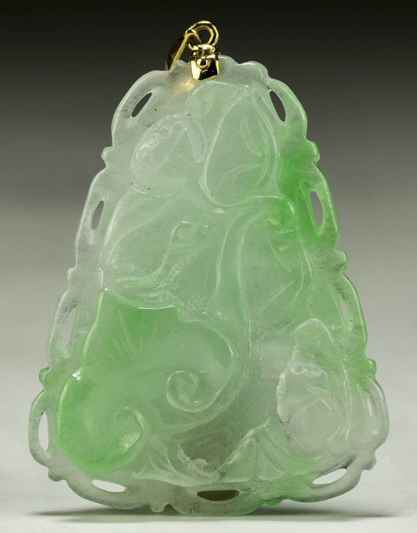 A Jadeite Carved Pendant, 14K Gold Hook (1 of 3)