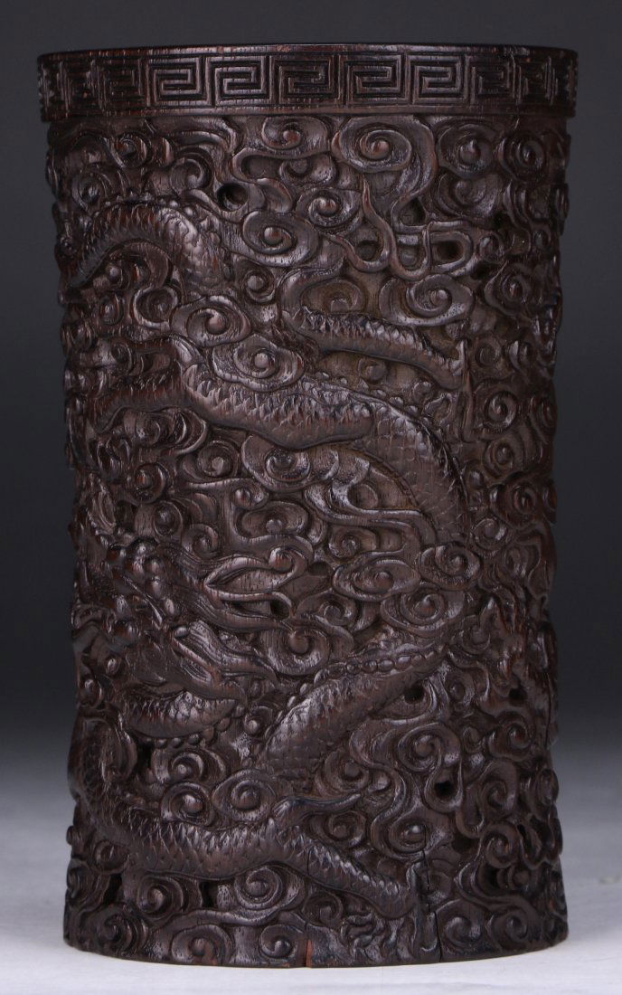A Chinese Antique ZITAN Carved Brushpot (1 of 5)
