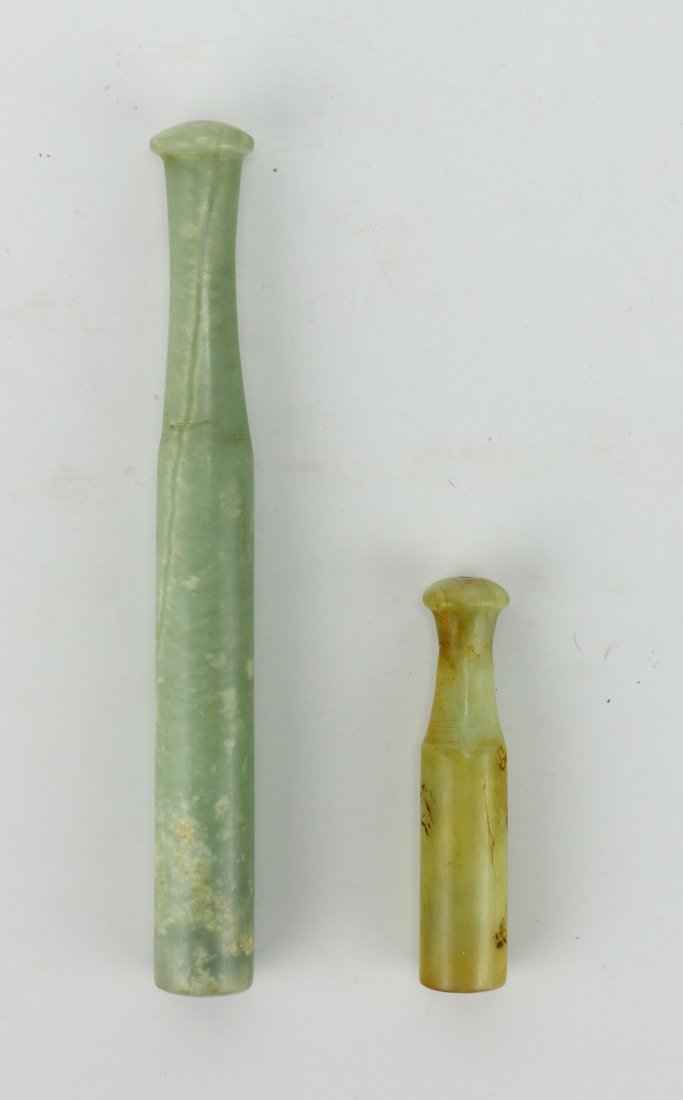 Two (2) Chinese Antique Jade Carved Tobacco Pipes (1 of 1)