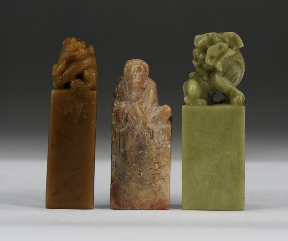 Three (3) Chinese Soapstone Carved Seals: Three (3) Chinese Soapstone Carved Seals; Size: H: 3" (biggest)