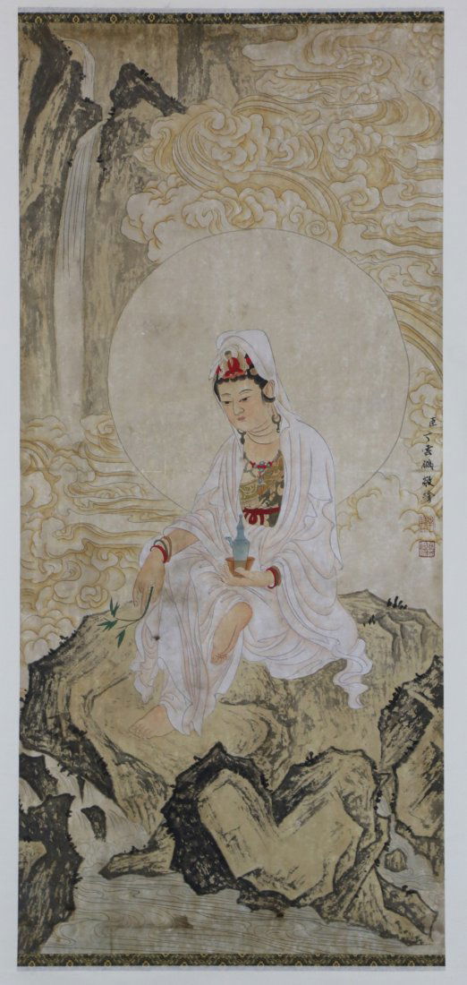 A Chinese Paper Hanging Painting Scroll By Ding, (1 of 4)
