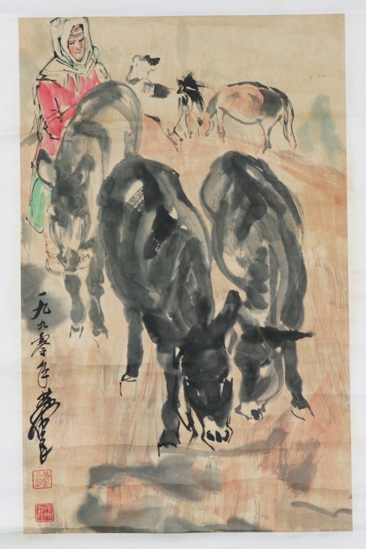 A Chinese Hanging Scroll Painting by Huang Zhou (1 of 4)
