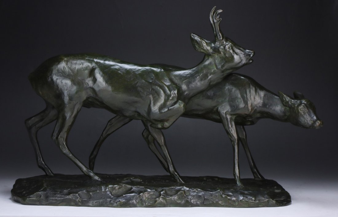 A Chinese Antique Bronze Deer Group (1 of 3)