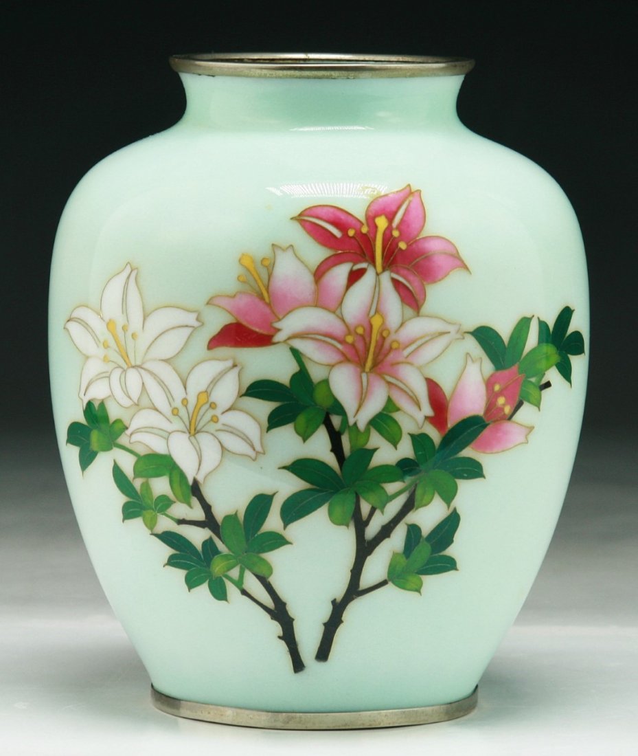 A Japanese Antique Silver Ando Cloisonne Vase: A Japanese Antique Silver Ando Cloisonne Vase; Size: H: 6"