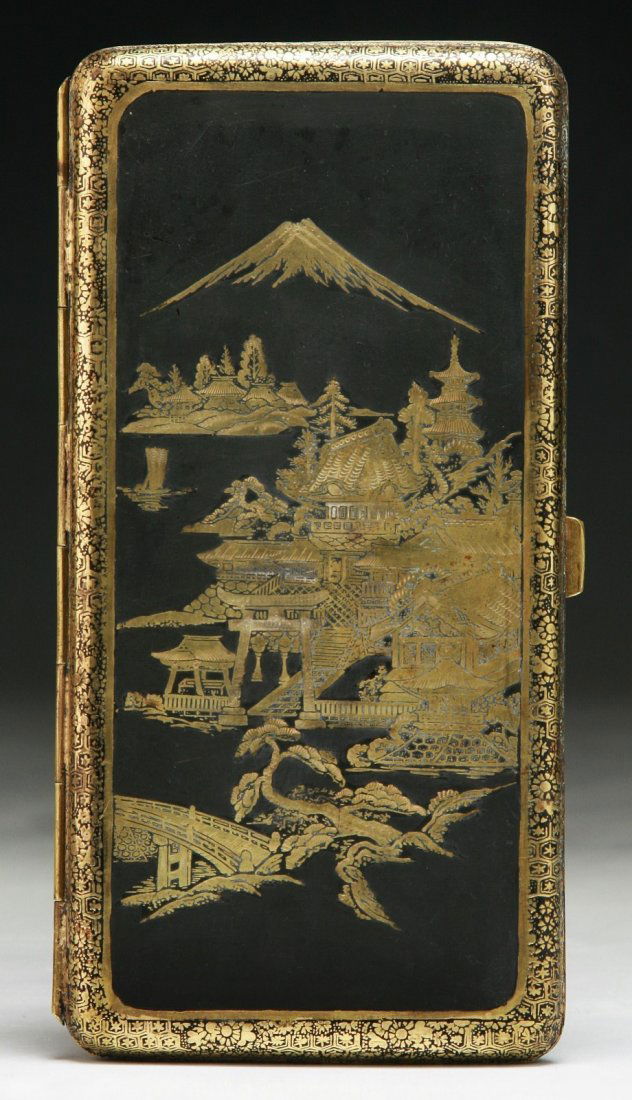 A Japanese Engraved Damascene Cigarette Case (1 of 4)