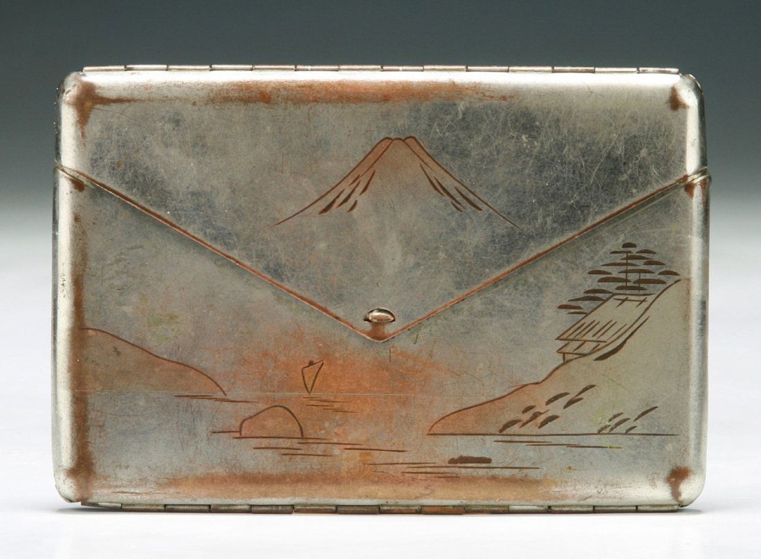 A Japanese Antique Engraved Damascene Cigarette Case (1 of 4)