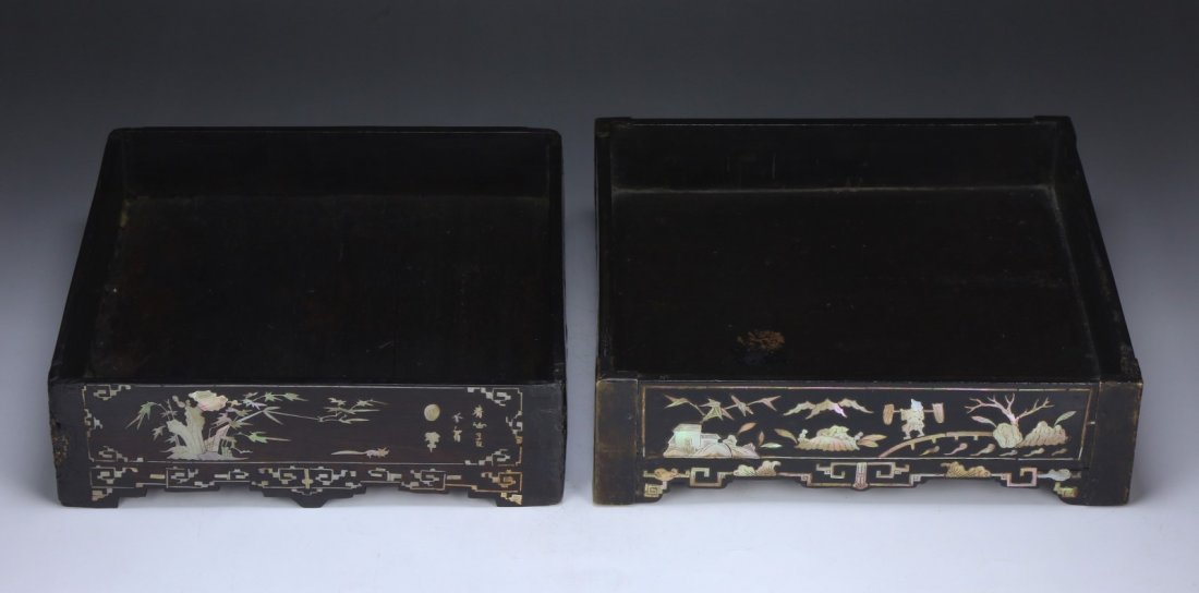 Two (2) Chinese Antique Wood & Mother Of Pearl Trays (1 of 5)
