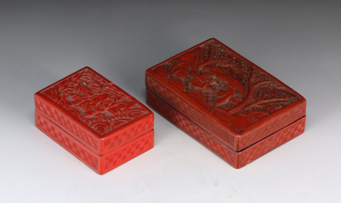 Two (2) Chinese Red Cinnabar Lacquer Boxes (1 of 3)