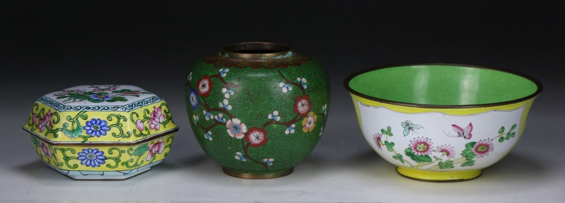 Three (3) Chinese Cloisonne Bowl, Case & Jar (1 of 10)