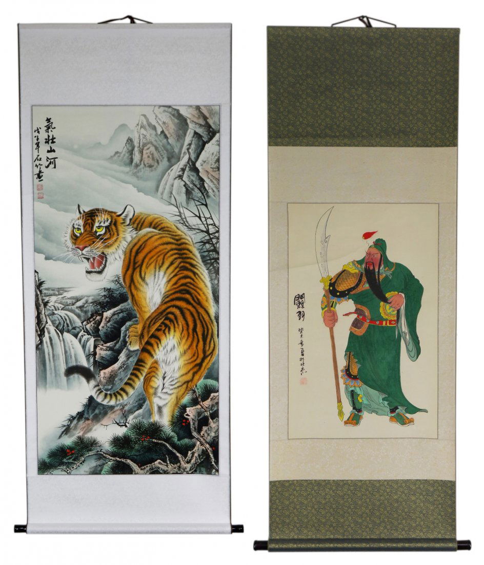 Two (2) Chinese Paper Hanging Painting Scrolls (1 of 4)