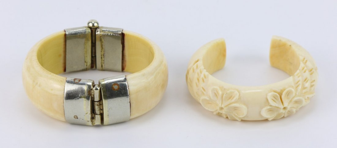Two (2) Antique Ivory Carved Bangles (1 of 6)