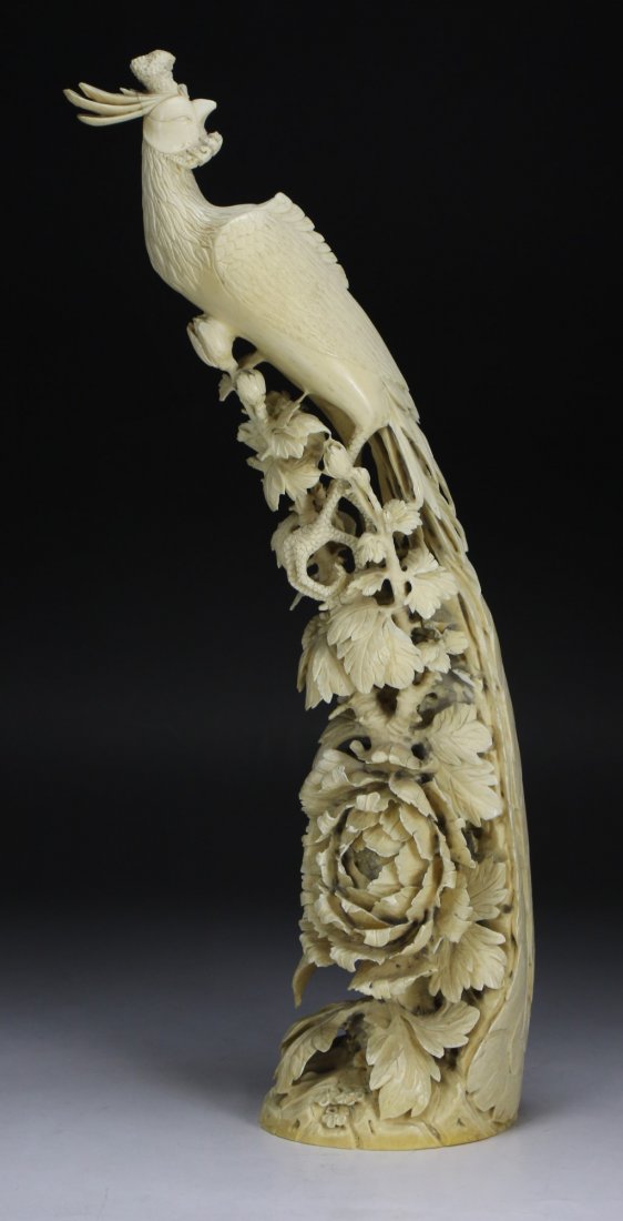 A Big Chinese Antique Ivory Carved Phoenix Group (1 of 10)