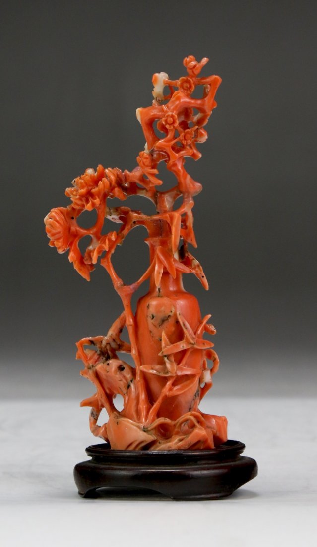 A Chinese MOMO Red Coral Carved Vase Group (1 of 2)