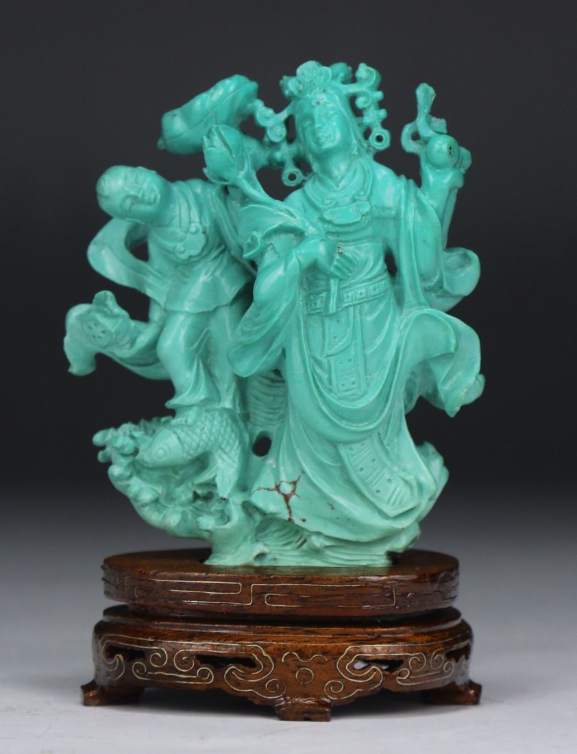 A Chinese Antique Turquoise Carved Figure Group (1 of 4)