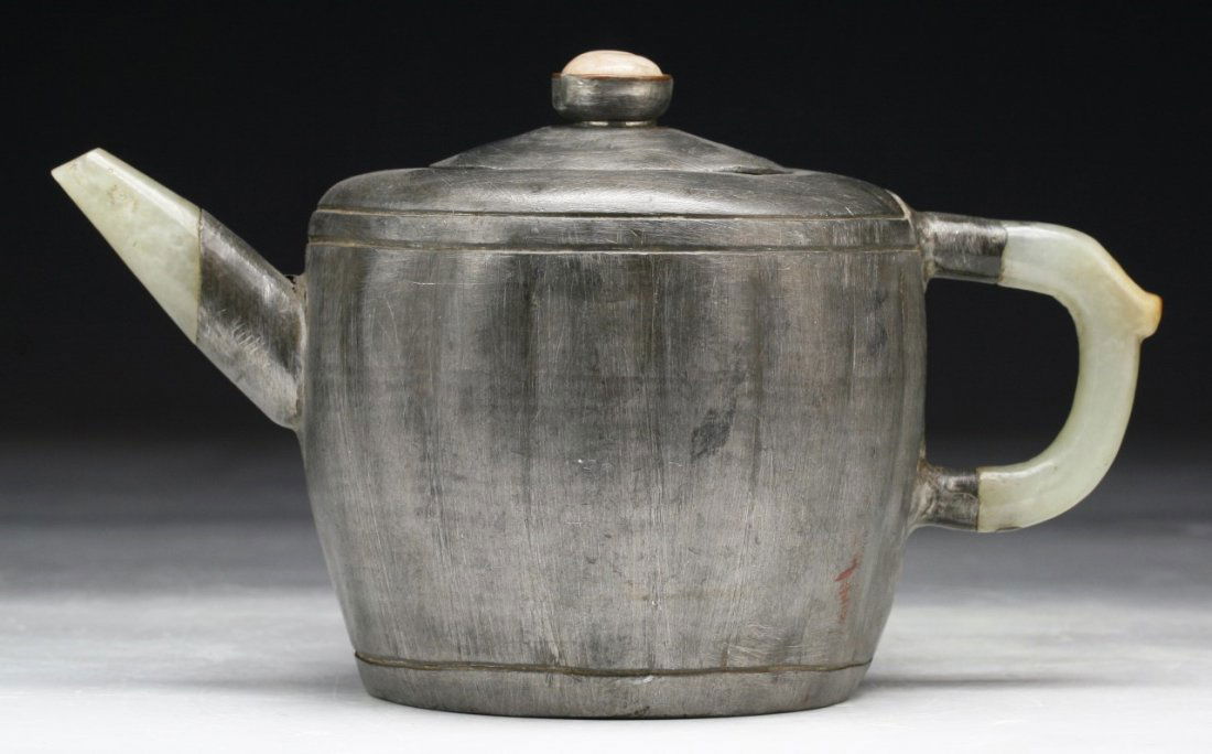 A Chinese Antique Jade & Tin Teapot (1 of 5)