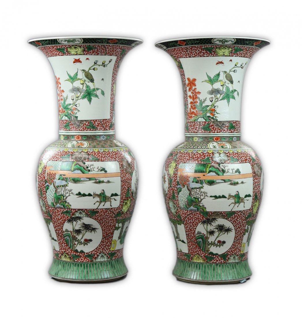 Pair Massive Chinese Famille Rose Porcelain ZUN Vases (1 of 3)