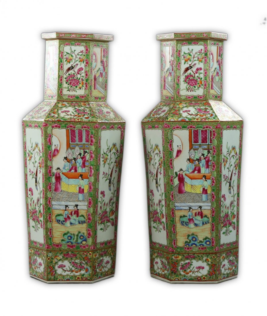 Pair Massive Chinese Famille Rose Porcelain Vases (1 of 3)