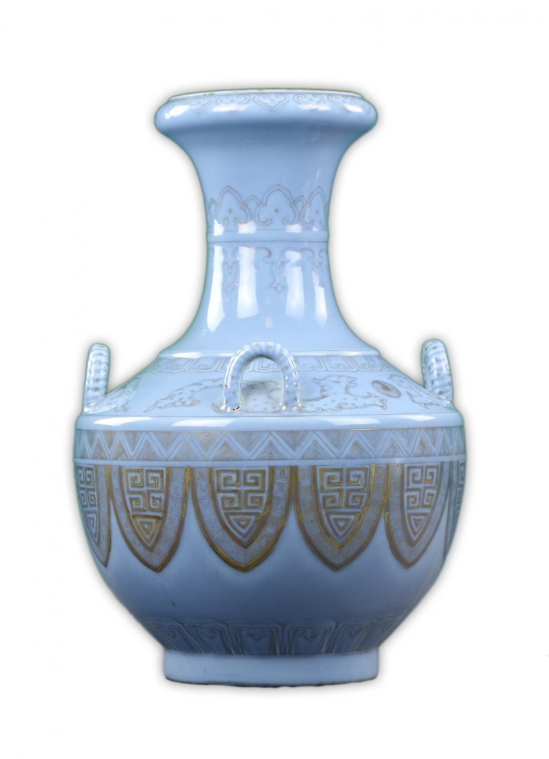 A Chinese Antique Celadon Gilt Four-Tie Porcelain Vase (1 of 6)