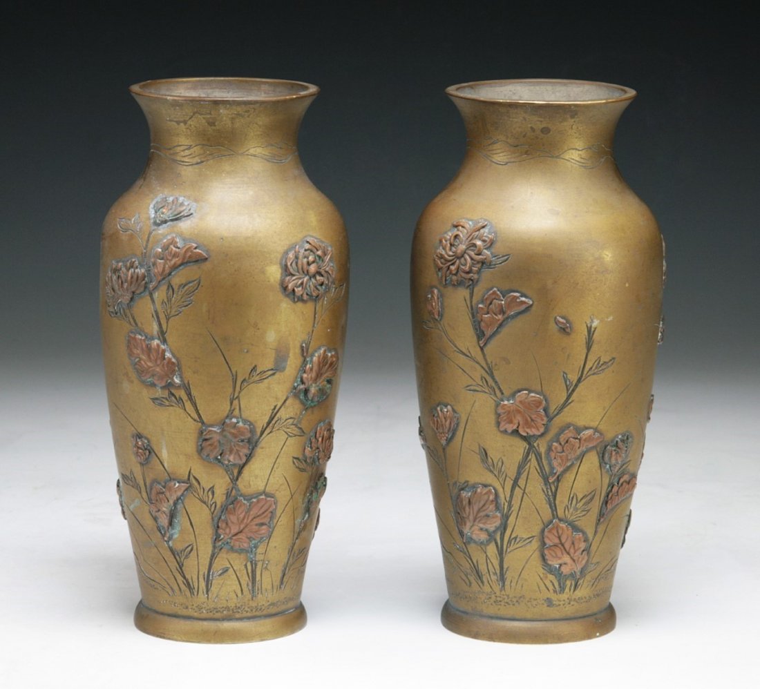 Pair Japanese Antique Gilt Bronze Vases (1 of 3)
