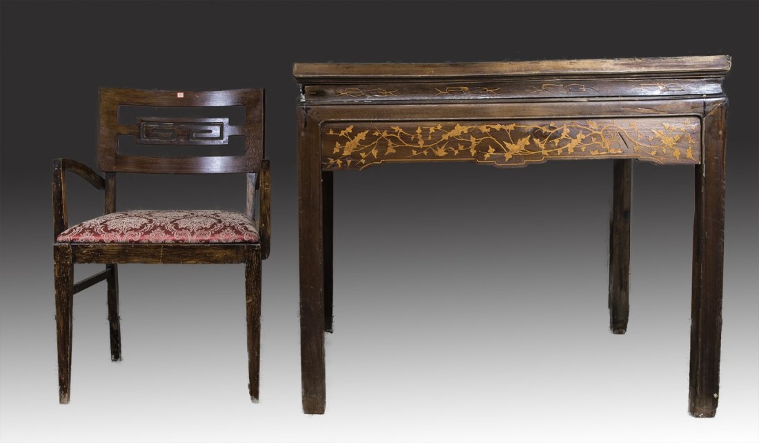 Two (2) Chinese Wood Carved Table & Chair (1 of 1)