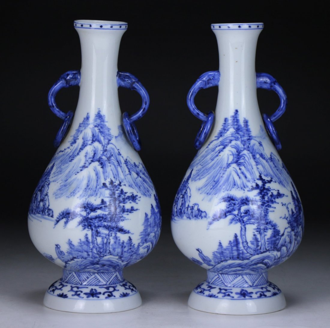 Pair Chinese Antique Blue & White Porcelain Vases (1 of 7)