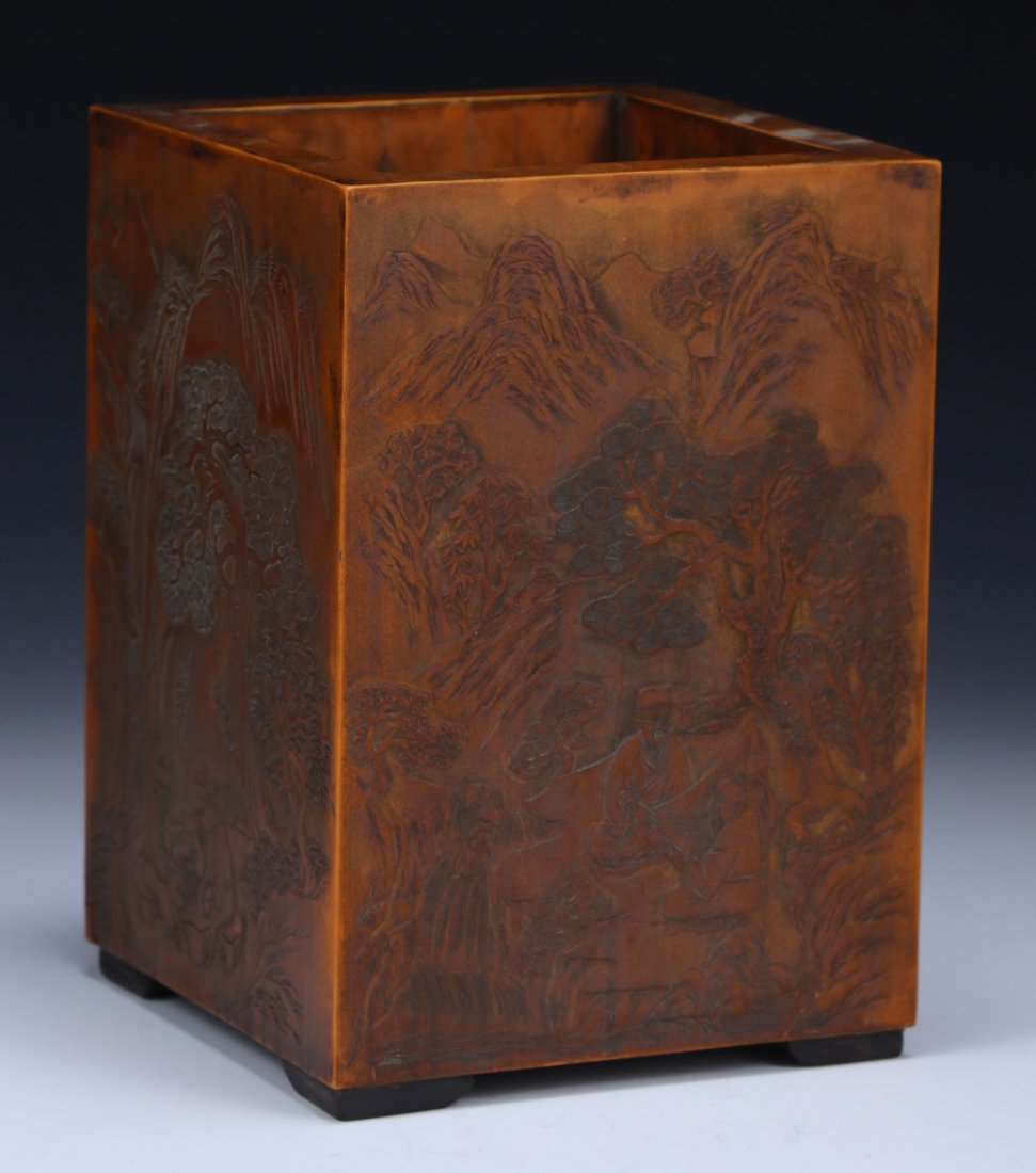 A Chinese Antique Bamboo Square Brush Pot (1 of 8)