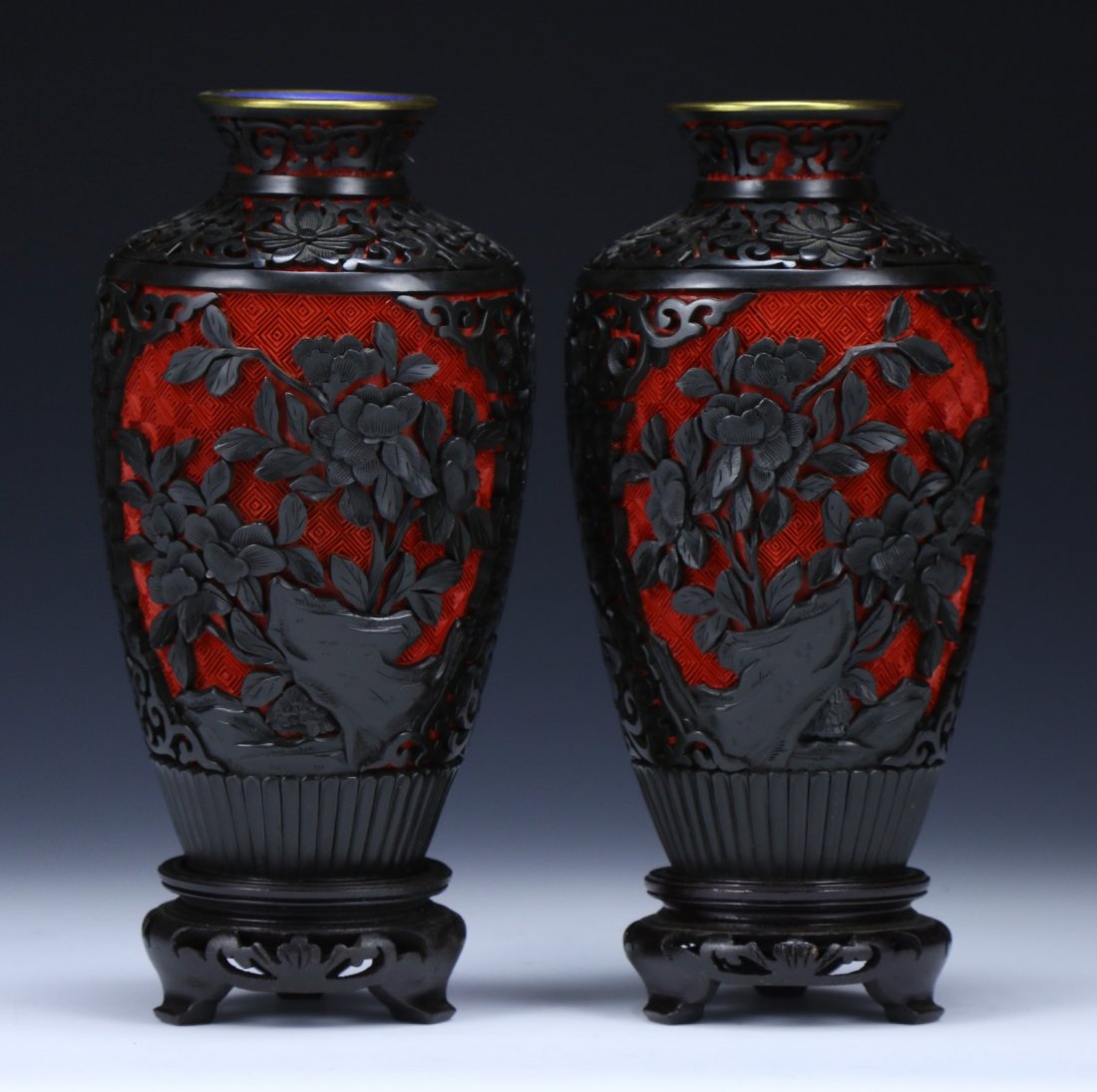 Pair Chinese Antique Lacquer Vases (1 of 6)