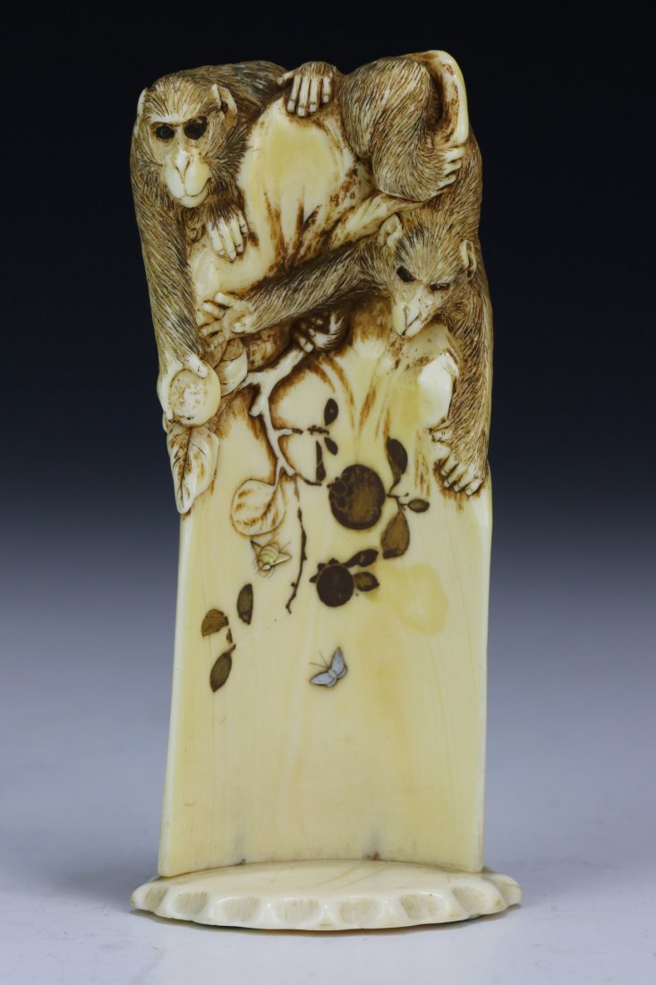 A Japanese Antique Applique Ivory Monkey Group (1 of 3)