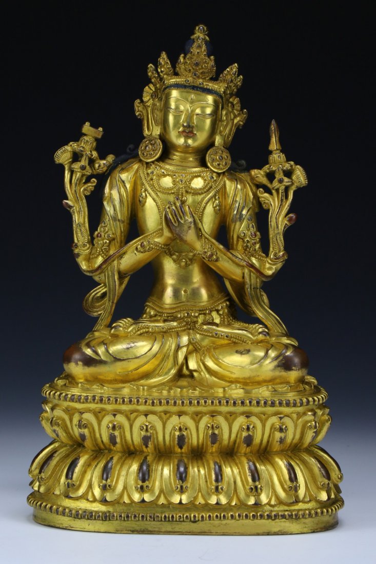 A Rare Tibetan Antique Gilt Bronze Figure Of Manjusri (1 of 9)