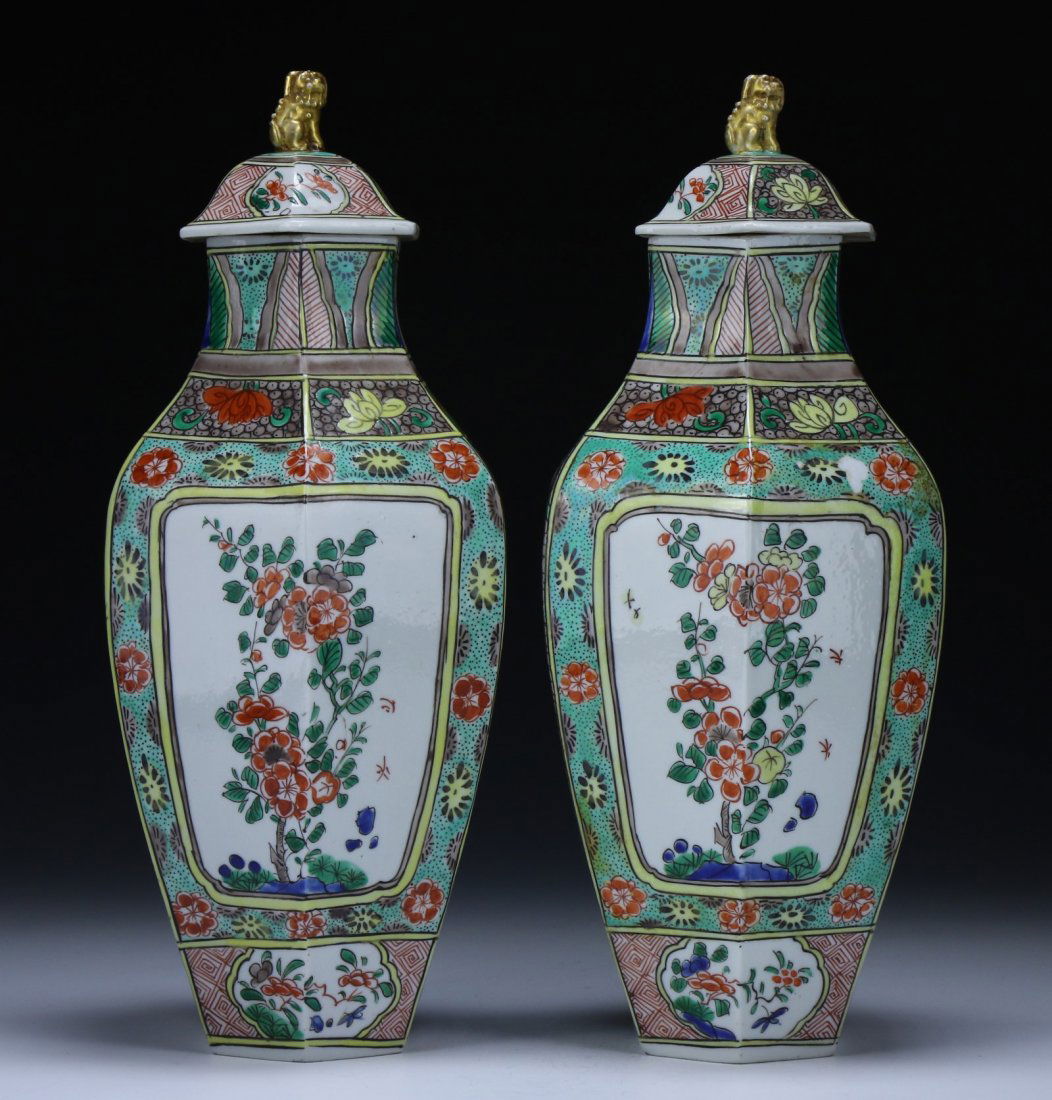 Pair Chinese Antique Famille Verte Lidded Porcelain (1 of 5)