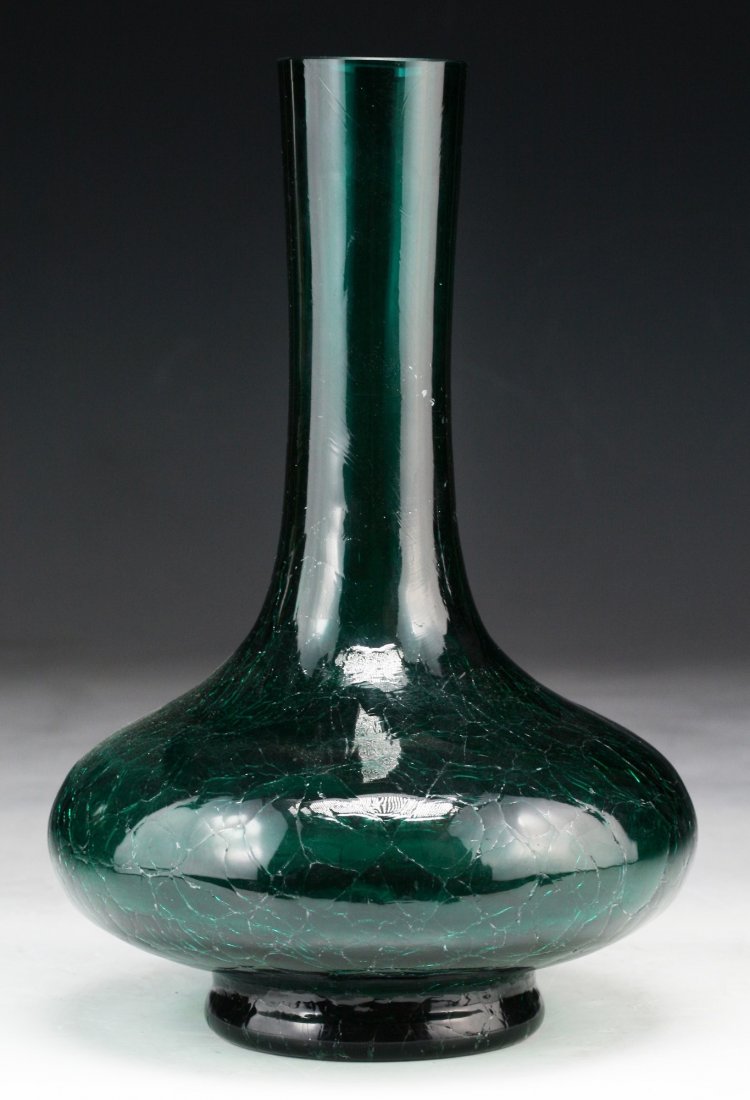 A Chinese Antique Peking Green Crackle Glass Vase: of (1 of 4)