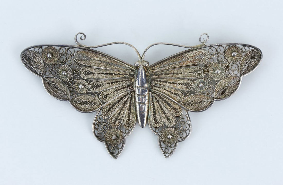A Chinese Antique Filigree Silver Butterfly: A Chinese Antique Filigree Silver Butterfly: of 19TH Century; Size: L: 3"