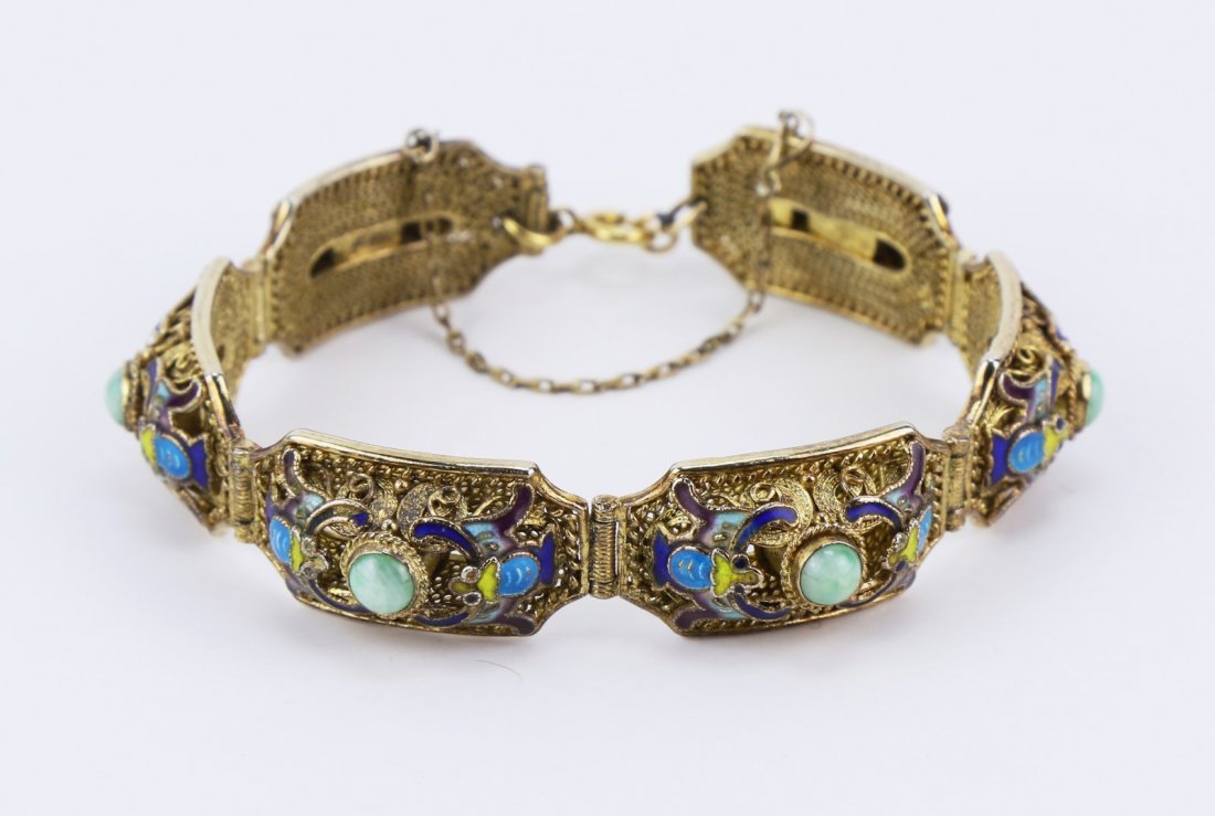 A Chinese Antique Enamel Cloisonne Silver Bracelet (1 of 2)