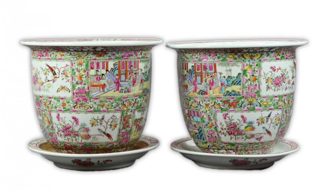 Pair Massive Chinese Rose Medallion Porcelain Pots With (1 of 3)
