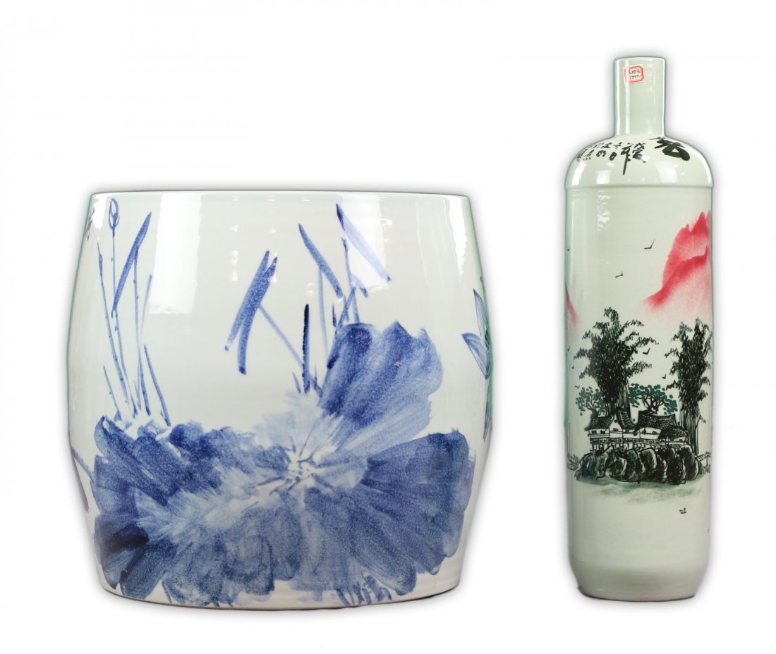 Two (2) Famille Rose And B&W Porcelain Vase And Jar (1 of 3)