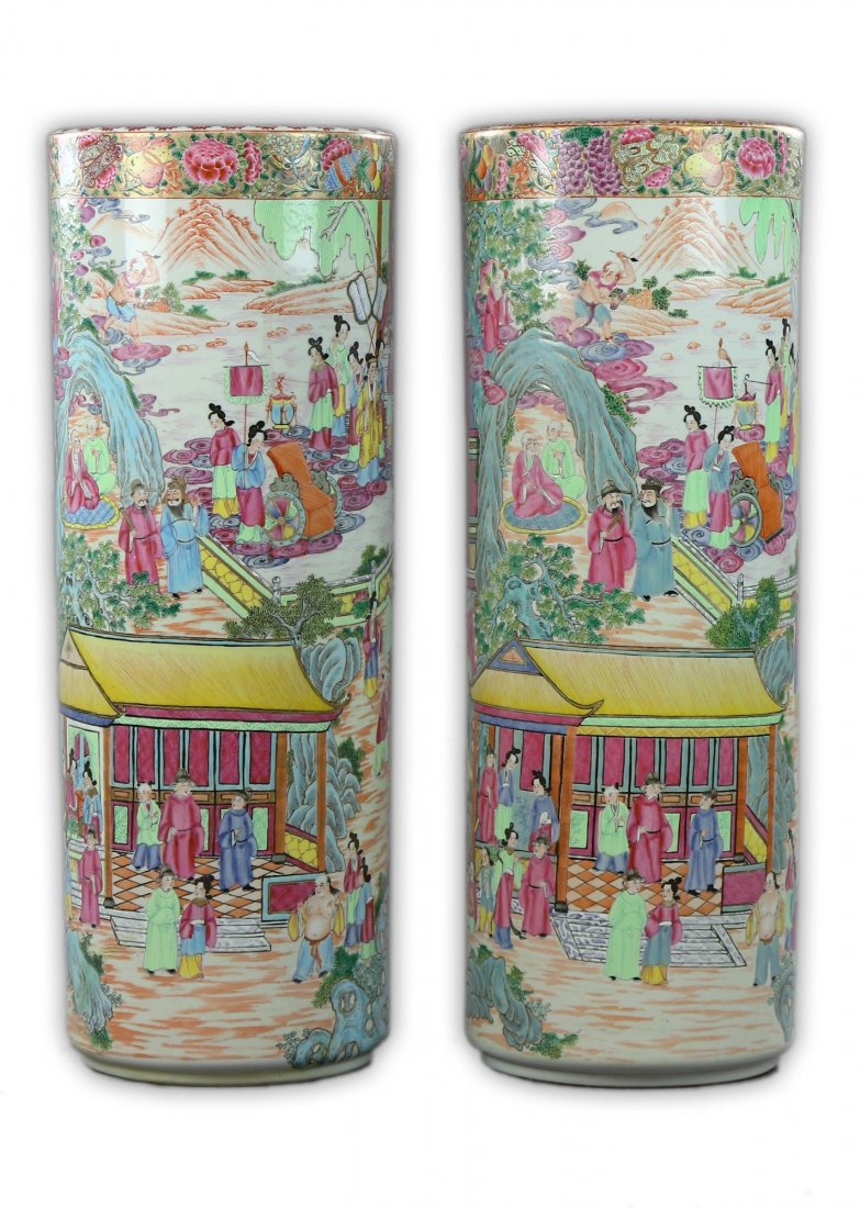 Pair Massive Chinese Rose Medallion Porcelain Hat (1 of 3)