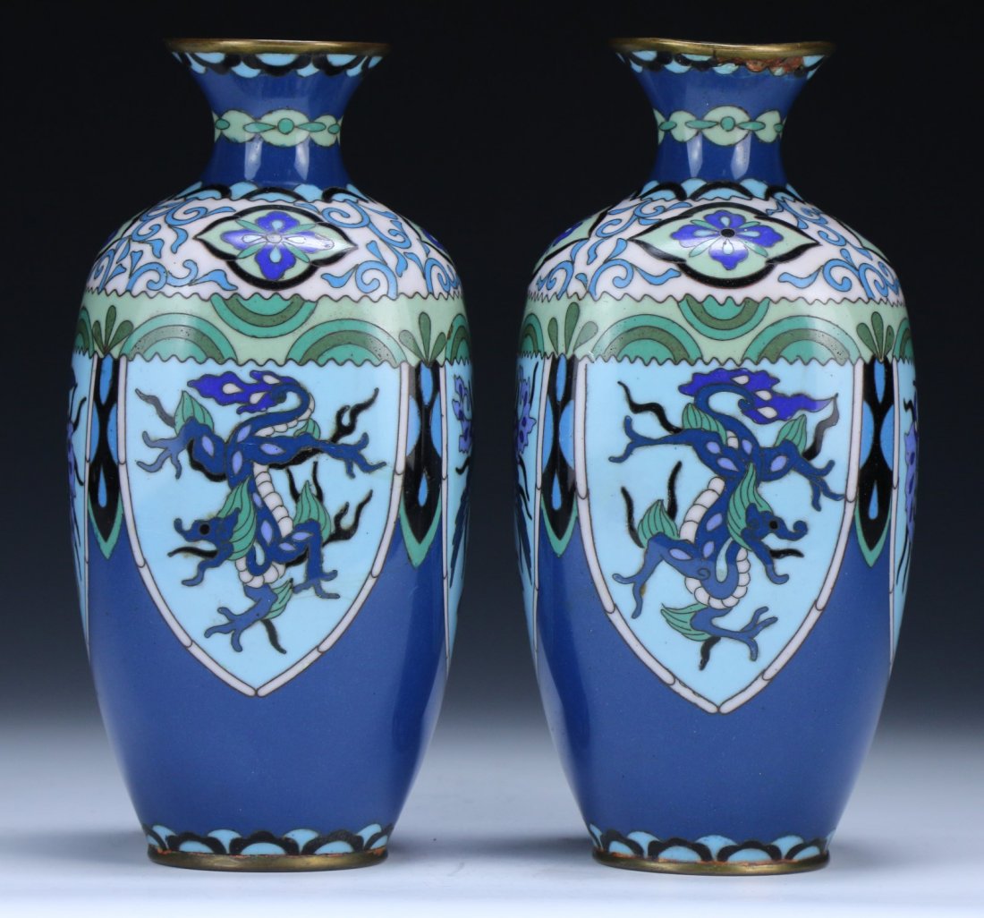 Pair Japanese Antique Cloisonne Vases: Pair Japanese Antique Cloisonne Vases: of 19th Century; Size: H: 7-1/4" (each)